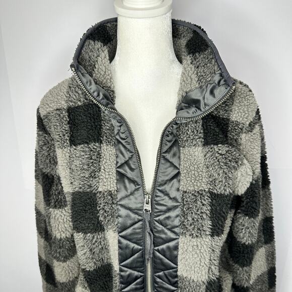 Abercrombie & Fitch Shacket Gray Black Sherpa Zip Up Sweater Jacket Small - Picture 2 of 7